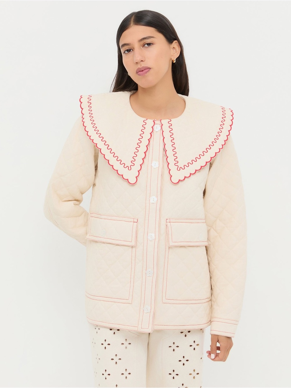 Loeffler Randall James Quilted Jacket - Natural/Poppy - Medium